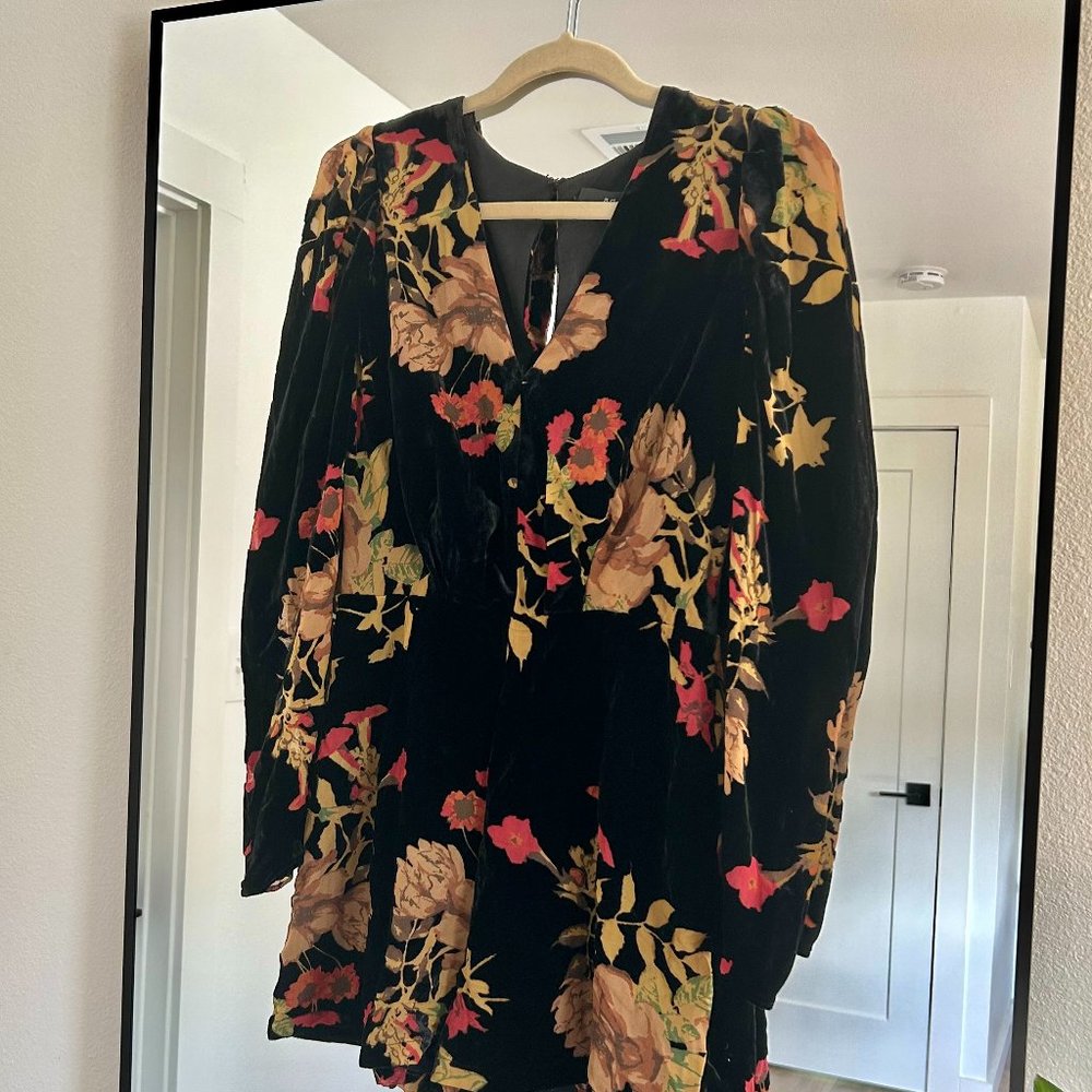Black Floral Velvet Romper